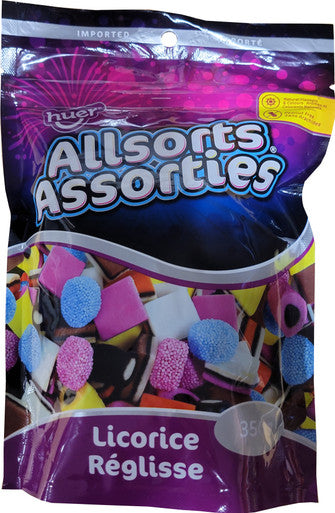 Huer Licorice Allsorts, Peanut Free,  Candy, 350g/12.3 oz., Bag, {Imported from Canada}