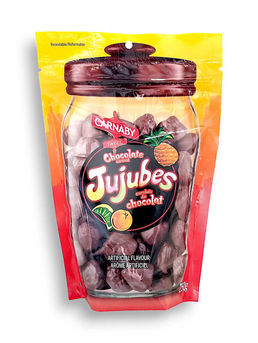 Carnaby Sweet Chocolate Covered Jujubes, 250g, front of bag.