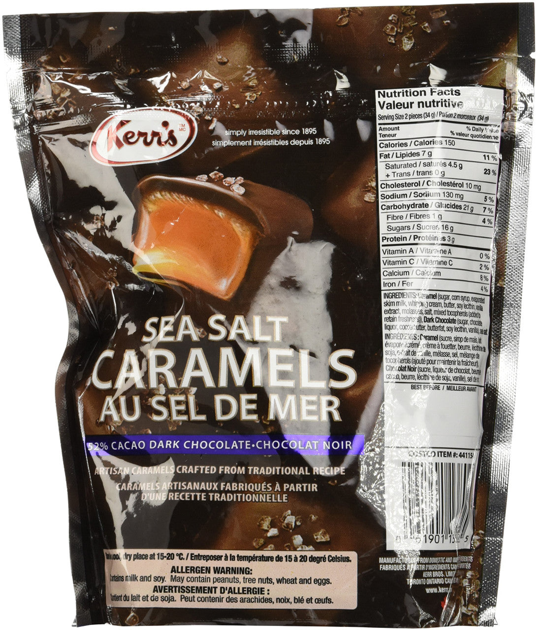 Kerr's Sea Salt Caramels, Dark Chocolate, 700g/24.69oz {Imported from Canada}