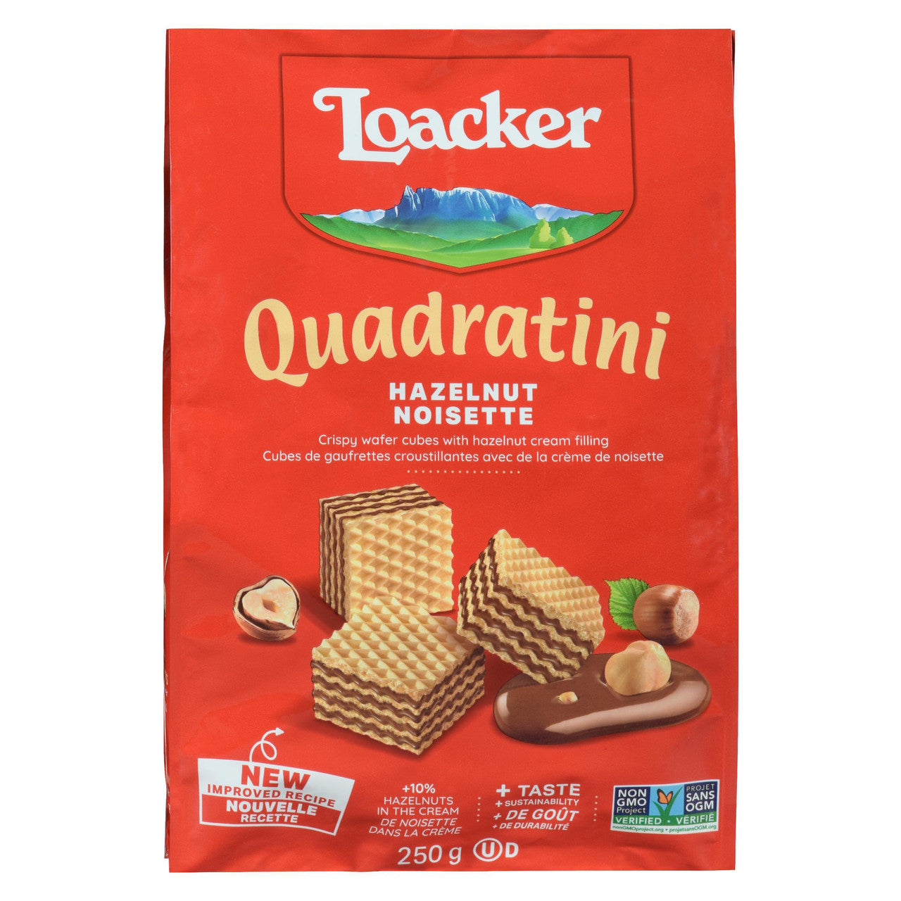 Loacker Quadratini  Chocolate Hazelnut Wafer Cookies, 250g/8.75 oz.,{Imported from Canada}