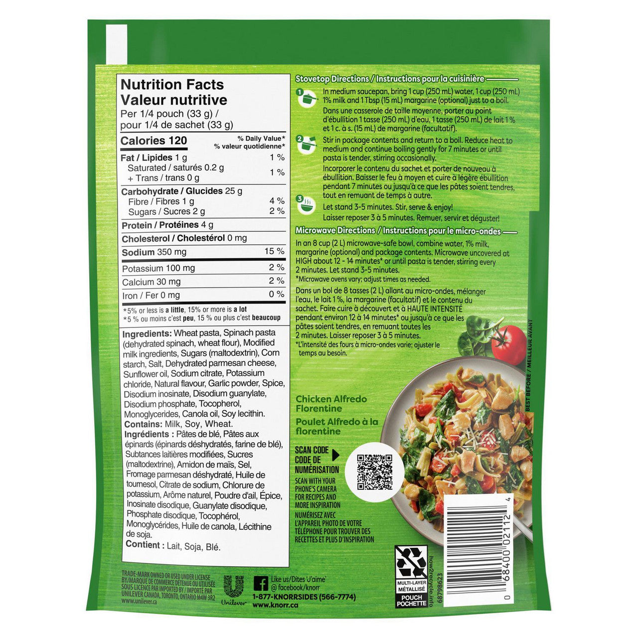 Knorr Sidekicks Fettucine Alfredo Pasta 133g/4.7oz, 8-Pack {Imported from Canada}