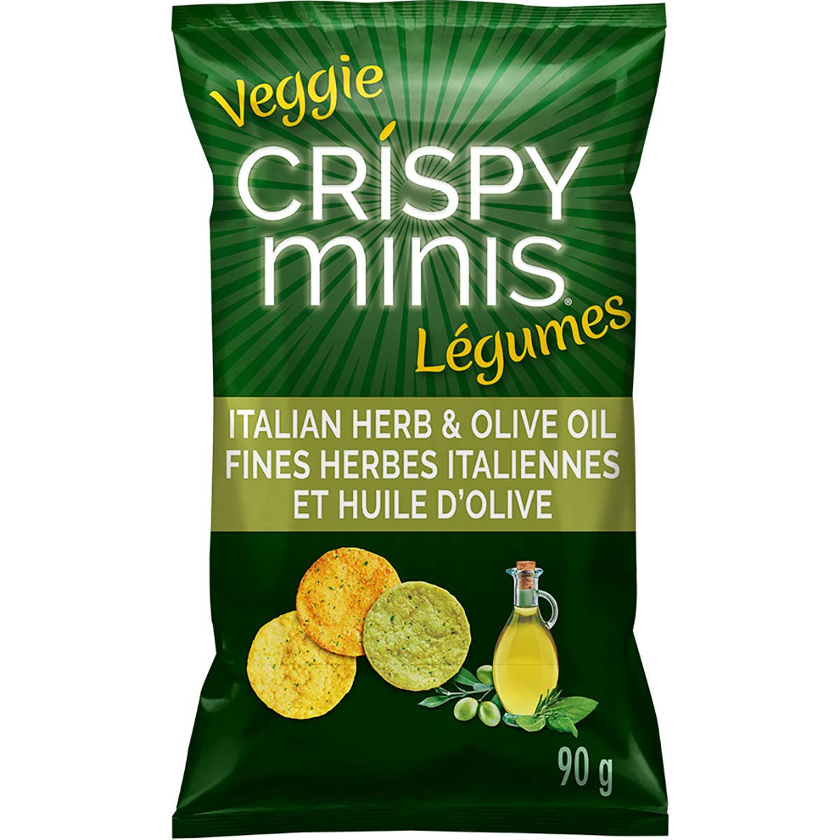 Quaker Crispy Minis Veggie Italian Herb & Olive Oil Multigrain Chips, 90g/3.2 oz. (Imported from Canada)