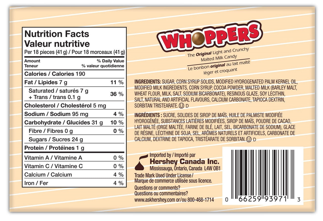 Whoppers, Malted Milk Balls, 113g/3.98oz, Box, (6 pk){Imported