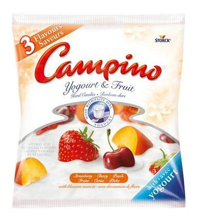 Campino 3 Flavor Yogurt & Fruit Hard Candies (2pk) Strawberries, Cherry, Peach A Sweet Combination (120g/4.2oz per BAG)