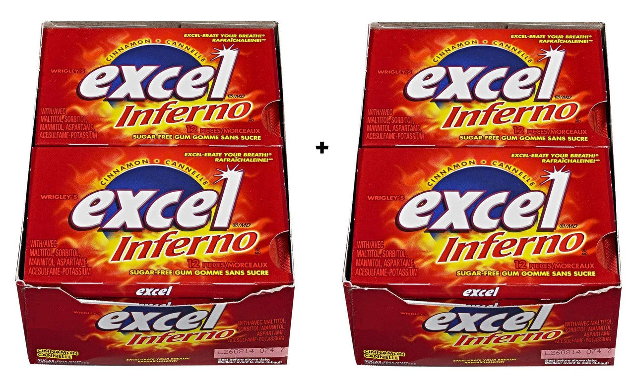 Excel Sugar-Free Gum, Cinnamon (Inferno), 12ct (2pk) {Imported from Canada}