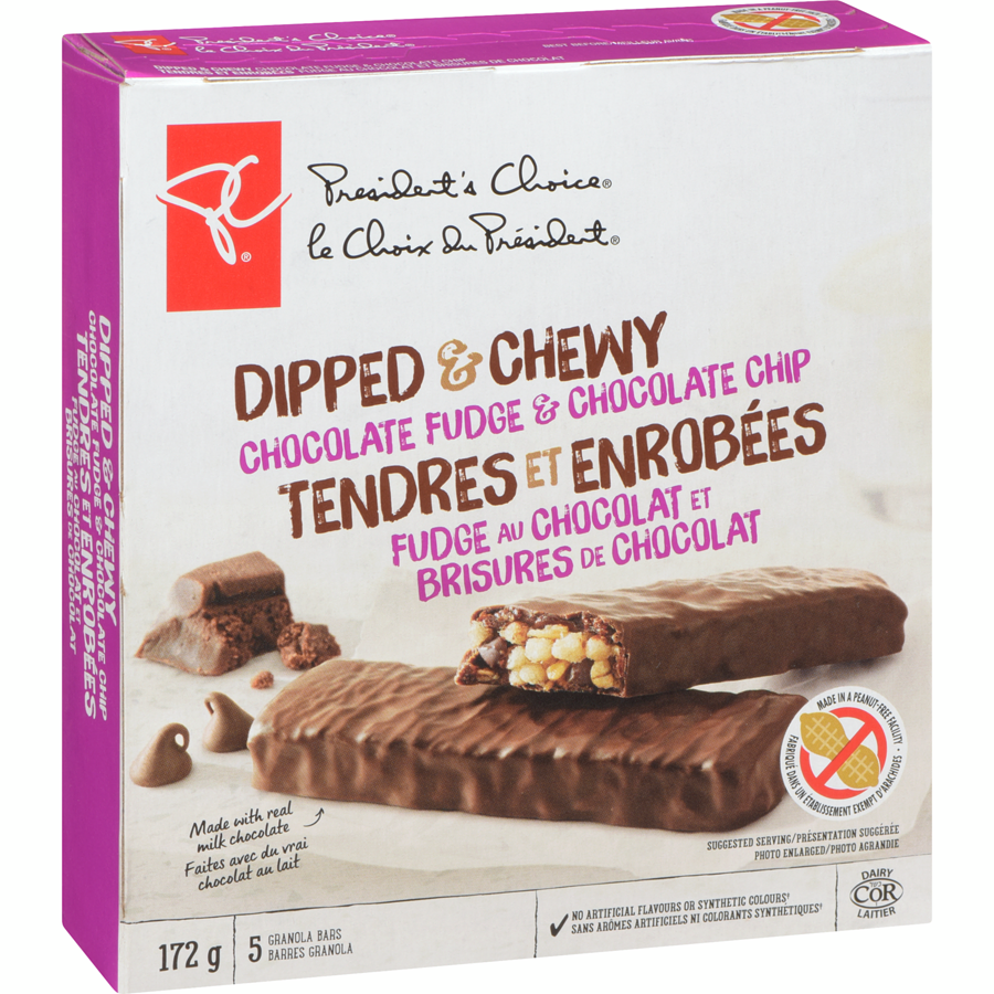 PC Dipped & Chewy Chocolate Fudge & Chocolate Chip Bars, 172g/6.1 oz., {Imported from Canada}
