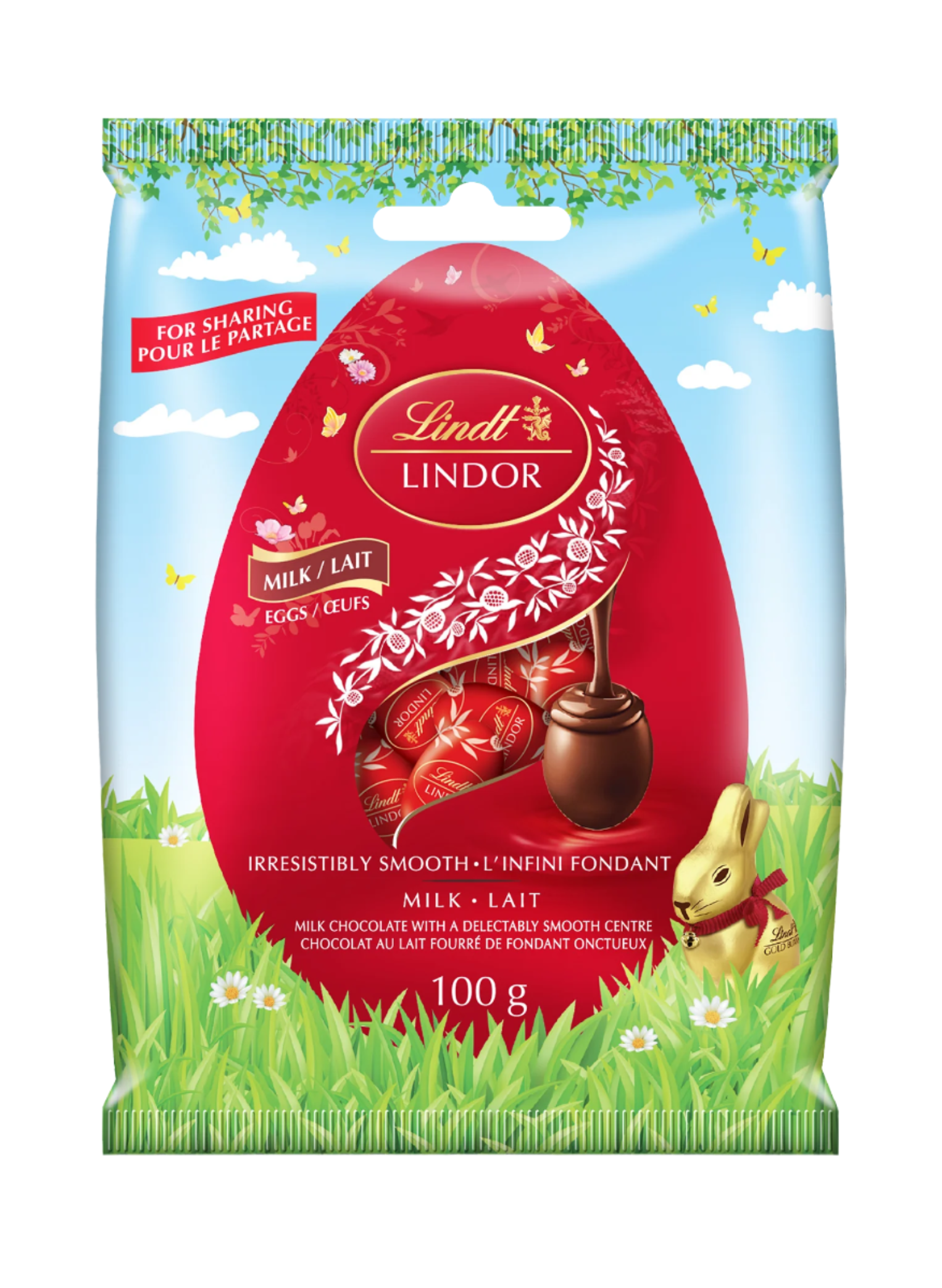 Lindt Lindor Milk Chocolate Eggs, 100g/3.5 oz. - Front Of Bag