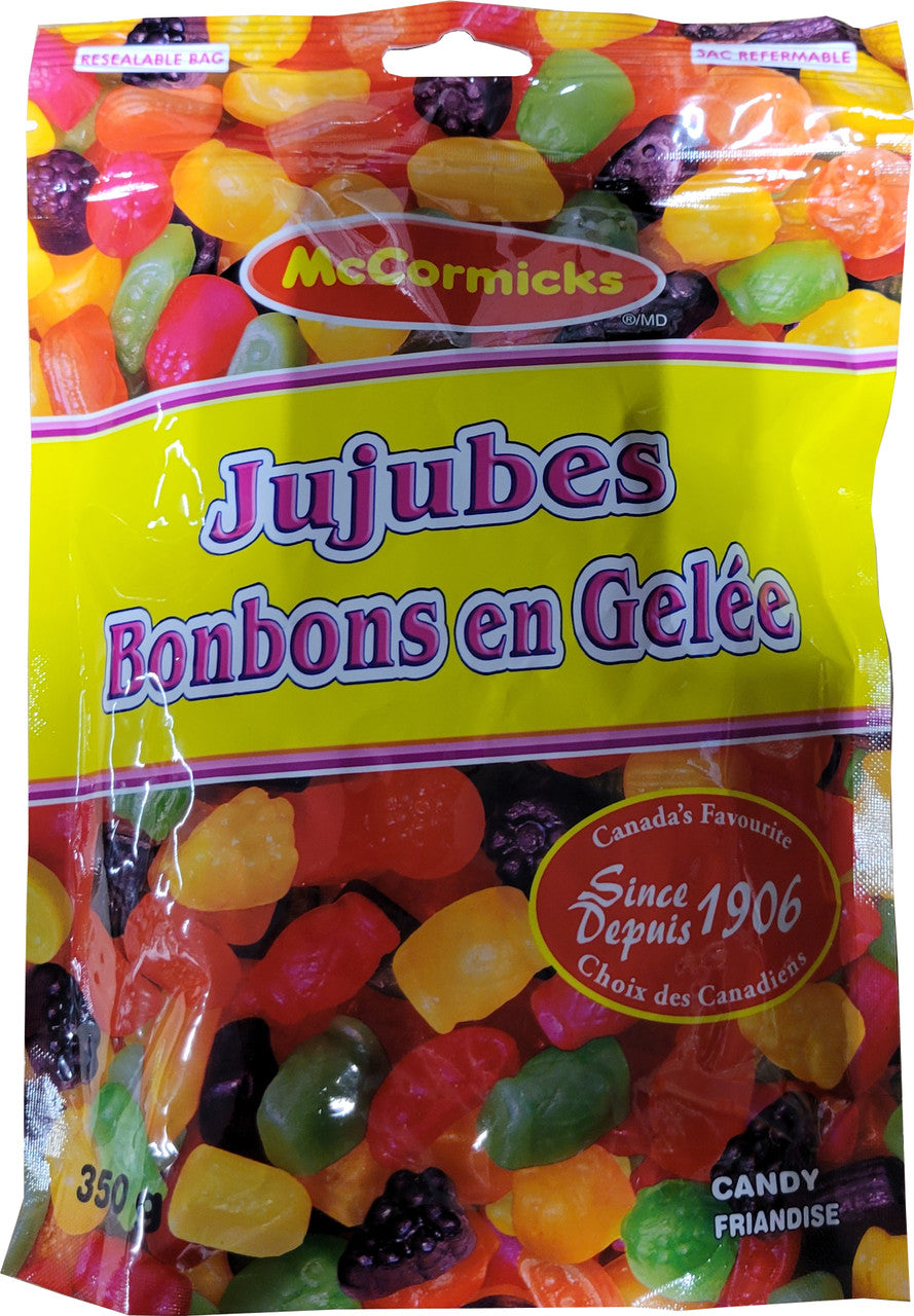 McCormick's Jujubes Peg Bag, 350g/12.3 oz., Gummy Candy, {Imported from Canada}