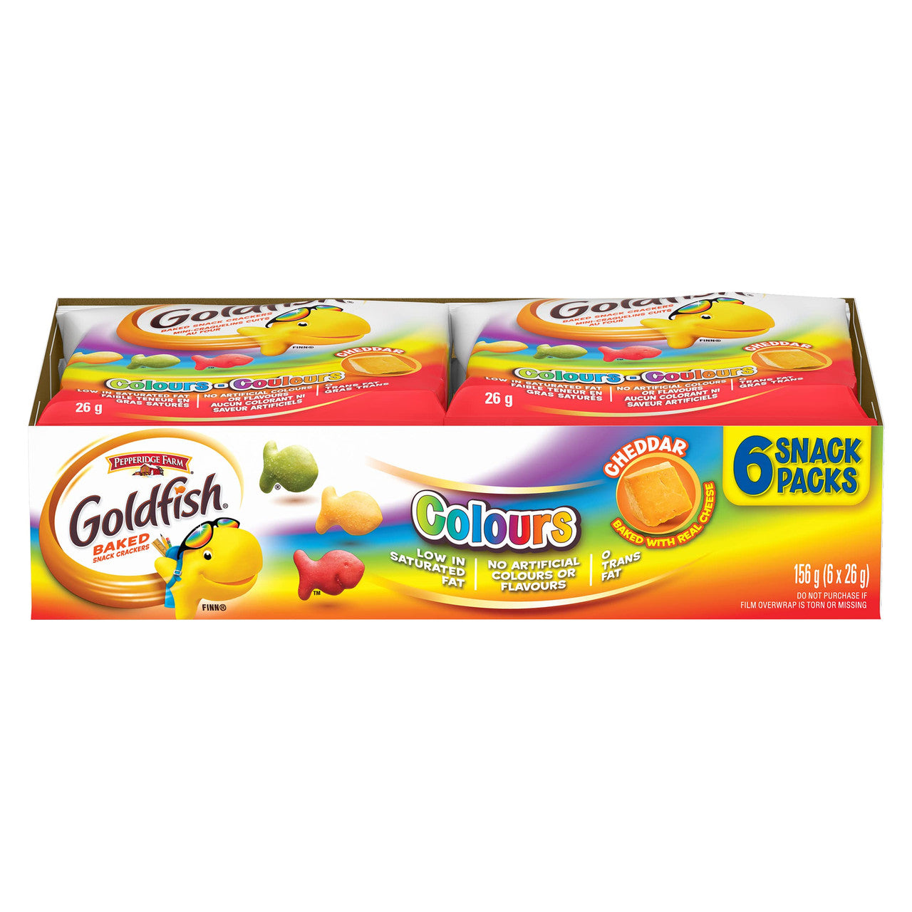 Goldfish Colours Cheddar Crackers, 6 Snack Packs, 26g/0.9 oz. per pack, {Imported from Canada}