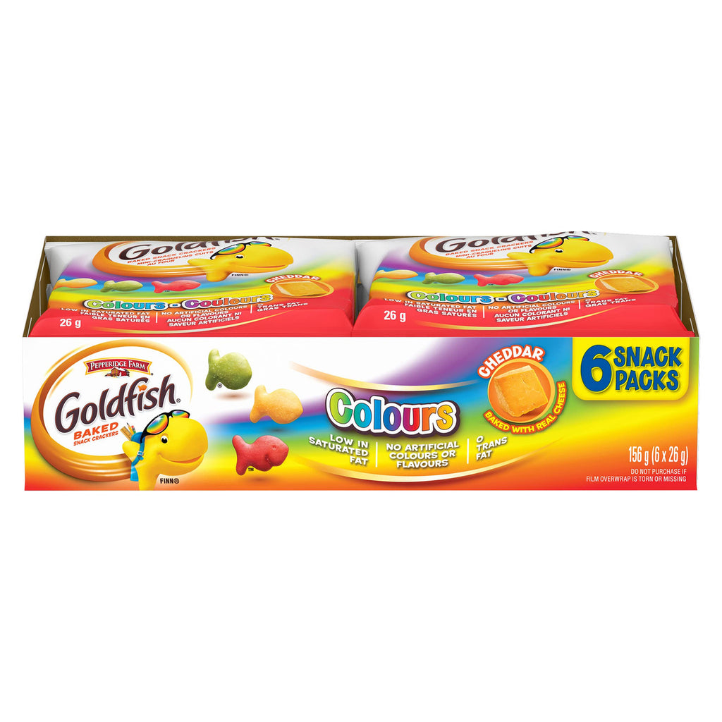 Goldfish Colours Cheddar Crackers, 6 Snack Packs, 26g/0.9 oz. per pack, {Imported from Canada}