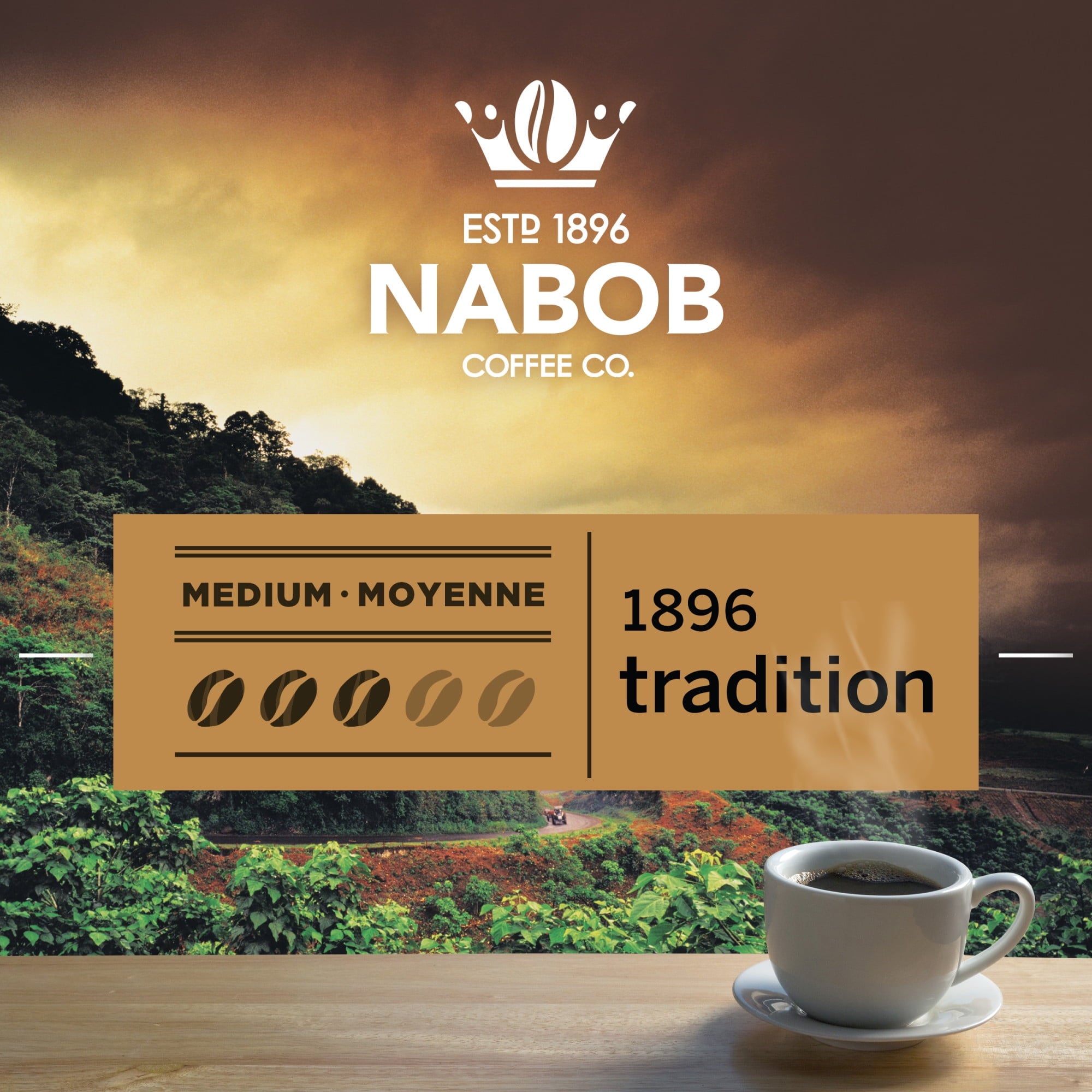 Medium roast label of Nabob 1896 Tradition Medium Roast Ground Coffee, 340g/12 oz., Box