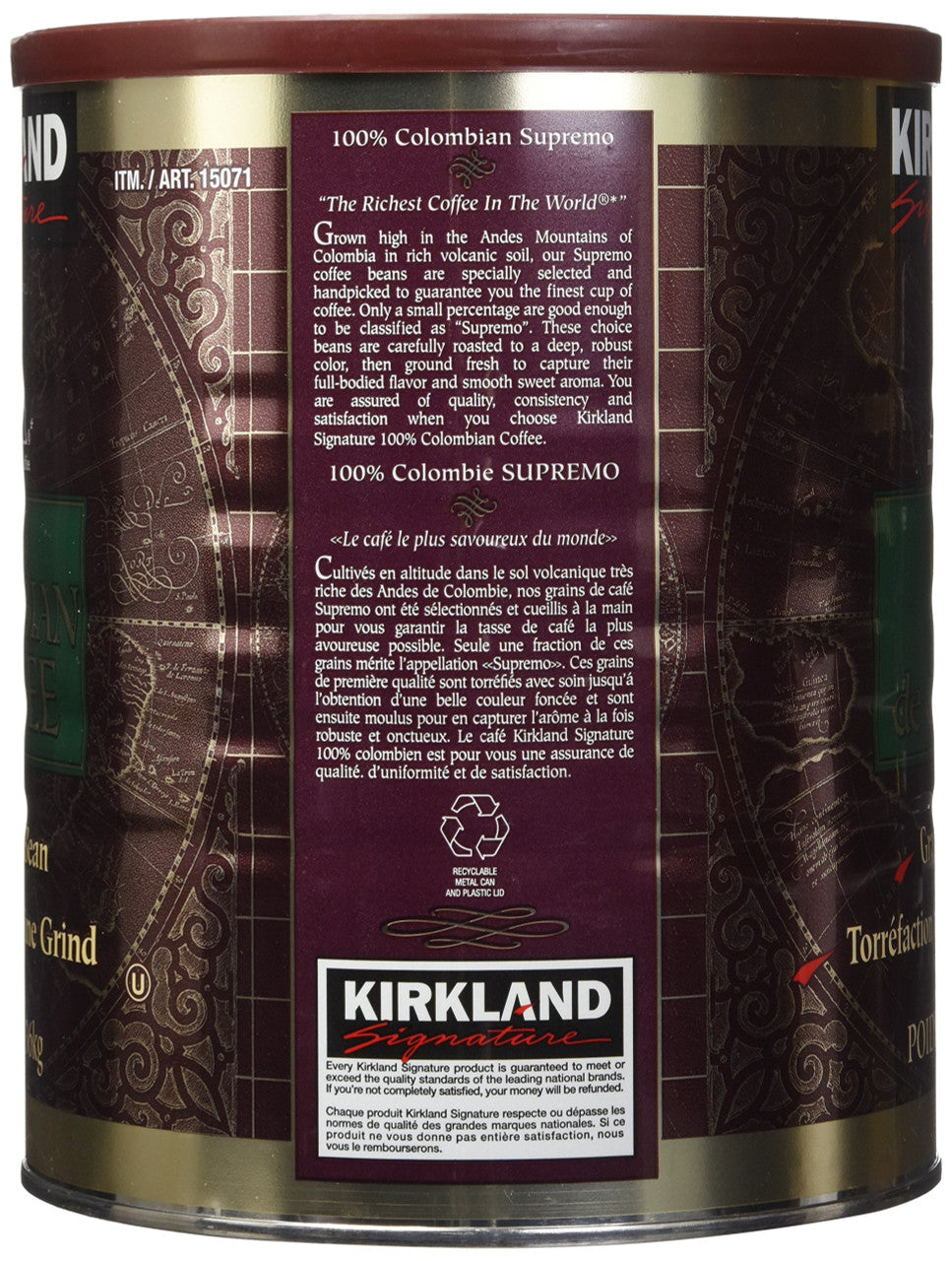 Kirkland Signature Supremo Bean Ground Coffee, 1.36kg/3lbs. {Canadian}