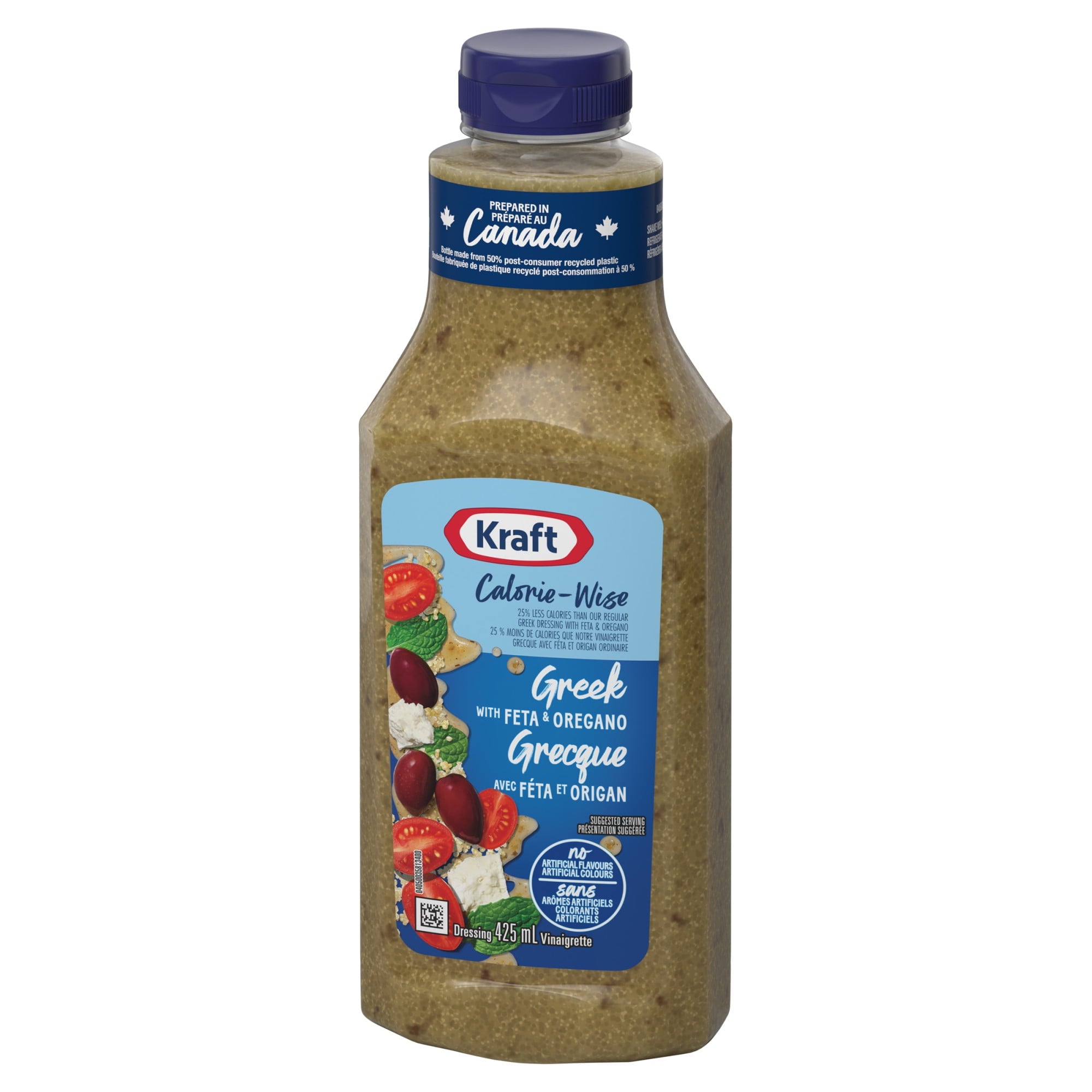 Kraft Calorie-Wise Greek with Feta & Oregano Salad Dressing 425ml/14.4 oz., Bottle, front of bottle