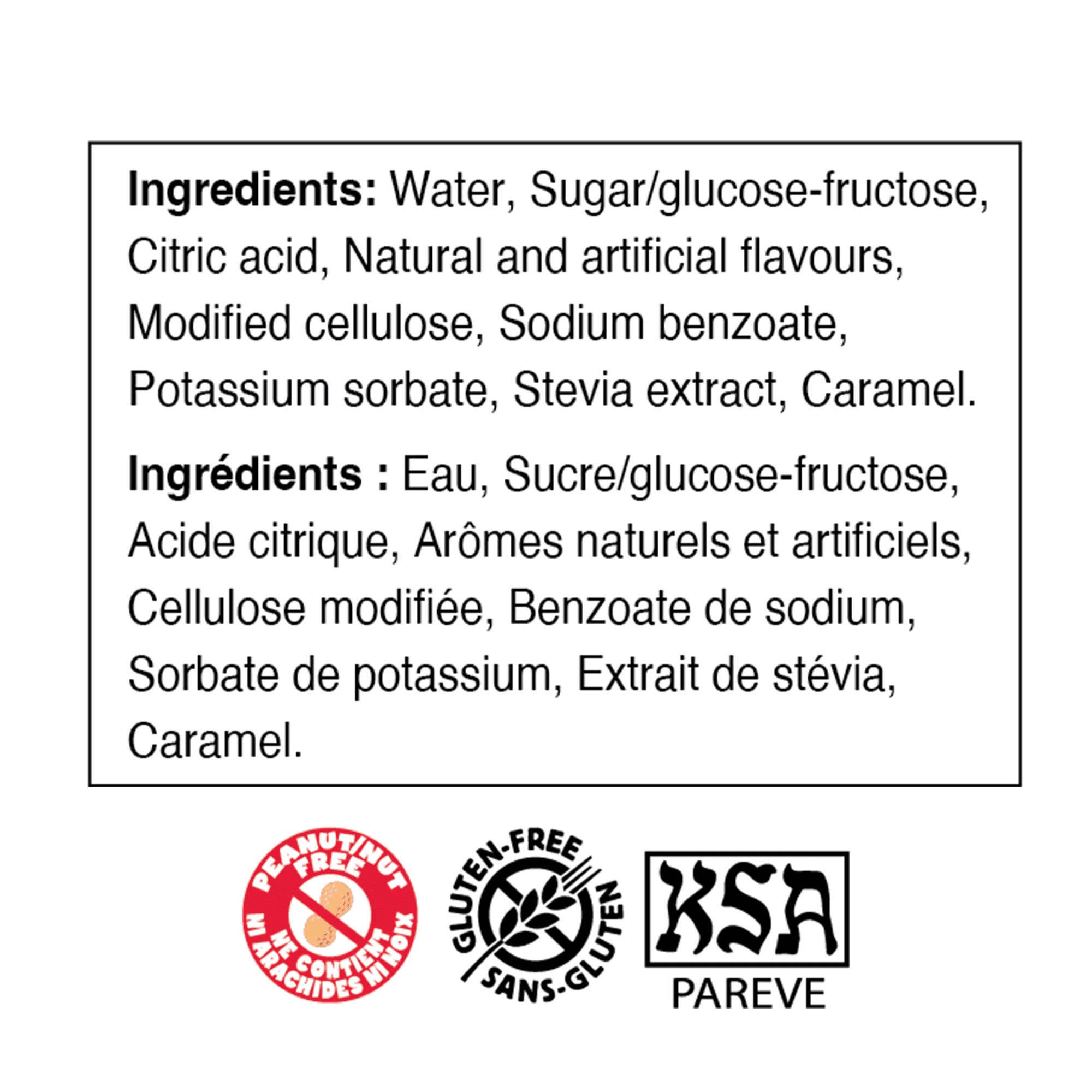 Dr Pepper Giant Freeze Pops, 27 x 150ml/5.25 fl. oz. Bars - Ingredients Label