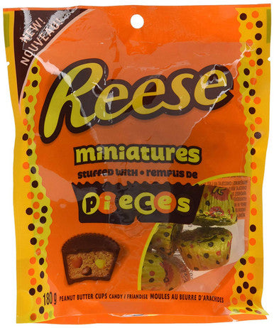 REESE PIECES Chocolate Peanut Butter Cups, Miniatures, 180g/6.3 oz., {Imported from Canada}