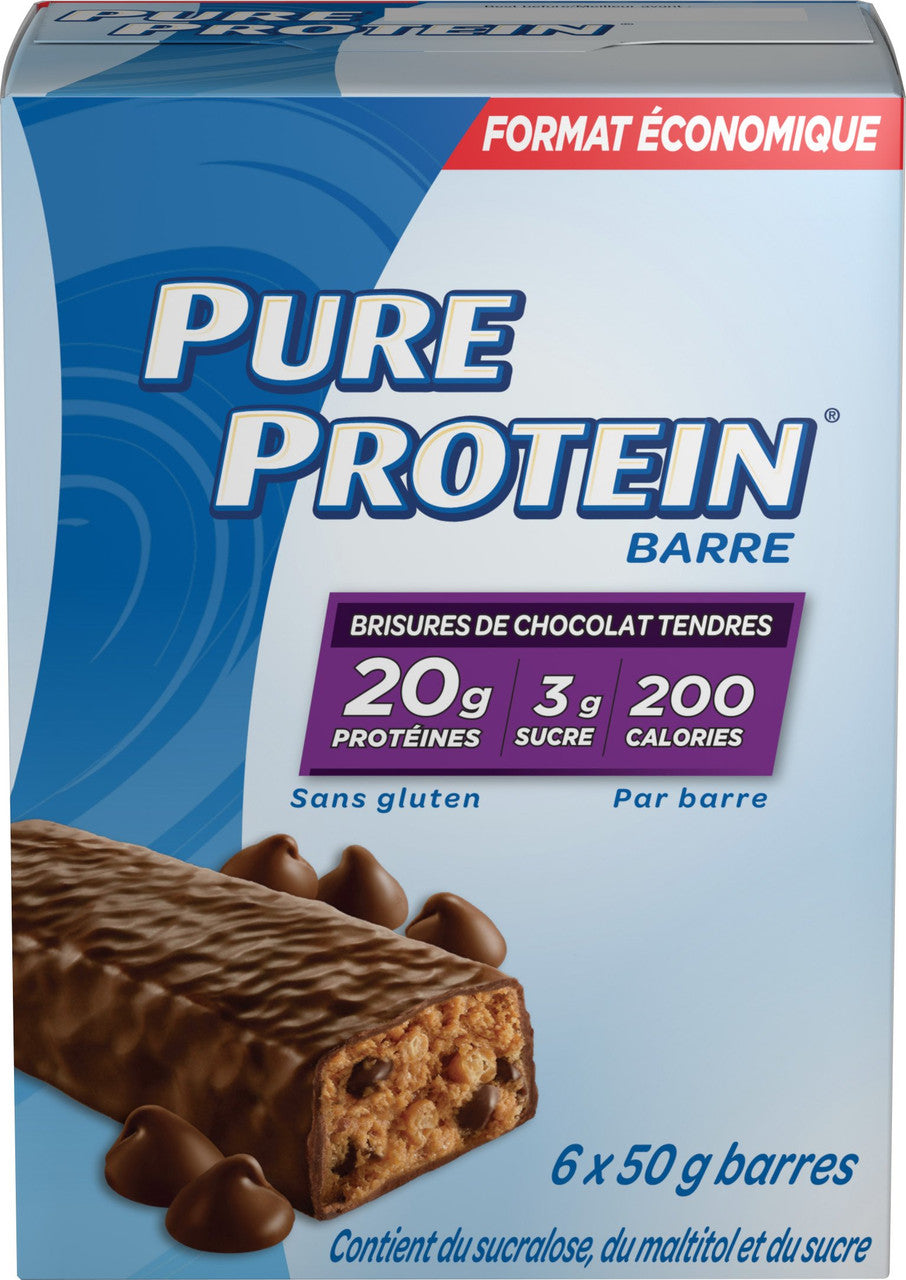 Pure Protein Bars, Gluten Free, Chewy Chocolate Chip, 50g, 6ct, {Imported from Canada}
