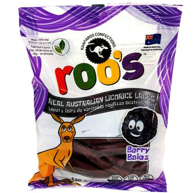 Roo's Australian Licorice Laces, Berry Flavour, 120g/4.2oz., {Imported from Canada}
