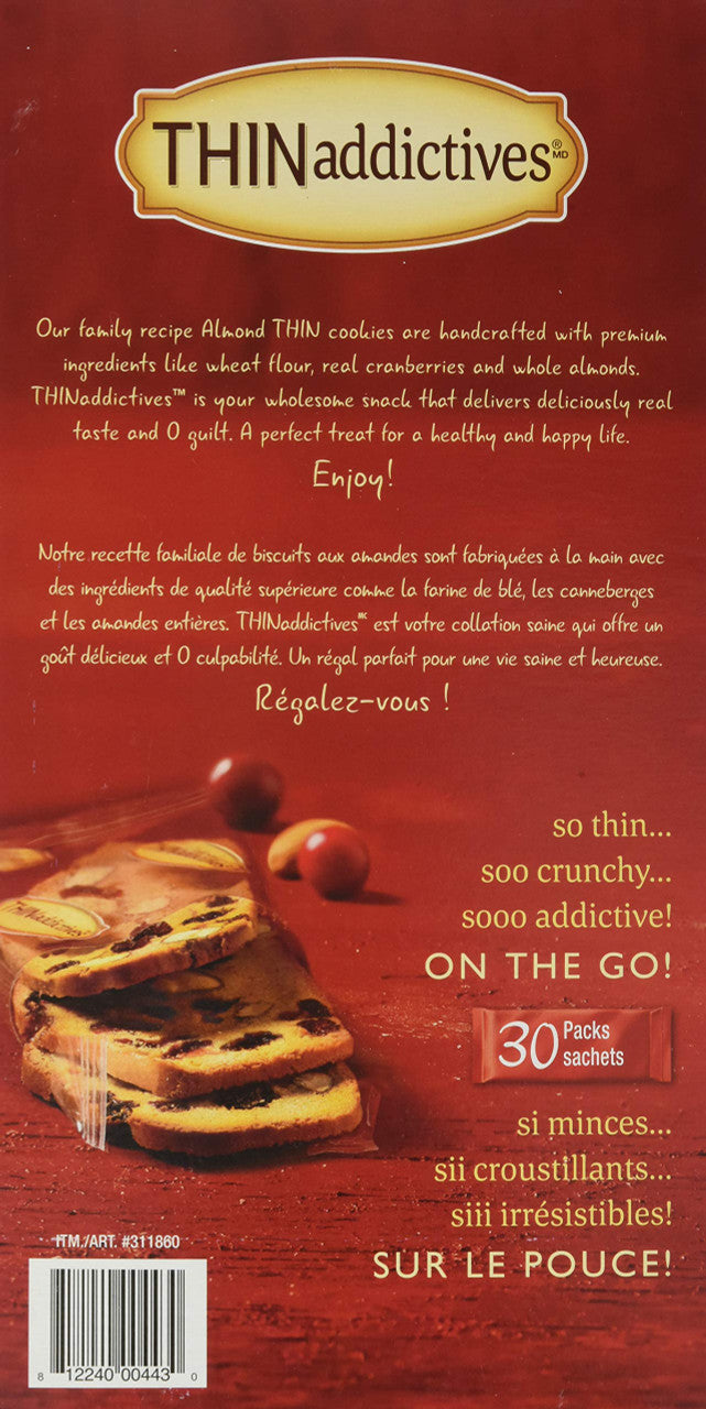 Thinaddictives Cranberry Almond Thin Cookies, 690g/24.3 oz., {Imported from Canada}