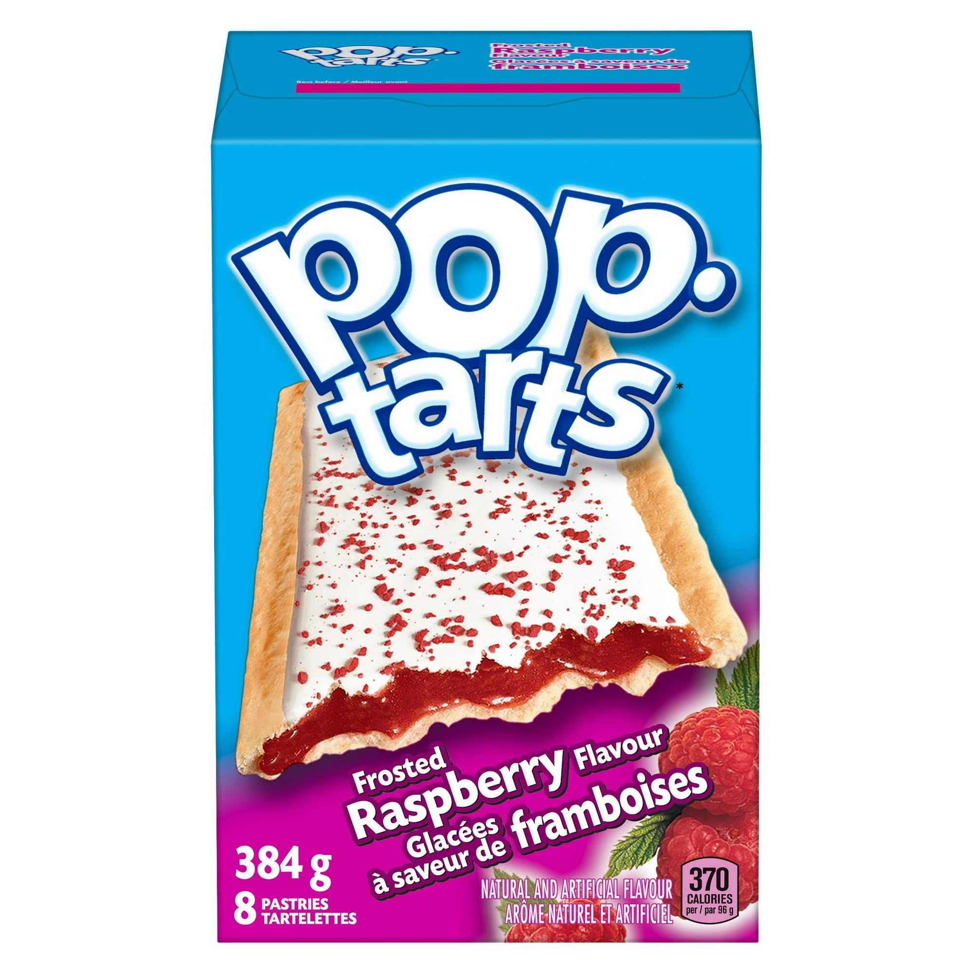 Kellogg's Pop-Tarts, Frosted Raspberry Flavored, 8 pastries, 384g/13.5 oz., Box, front of box.