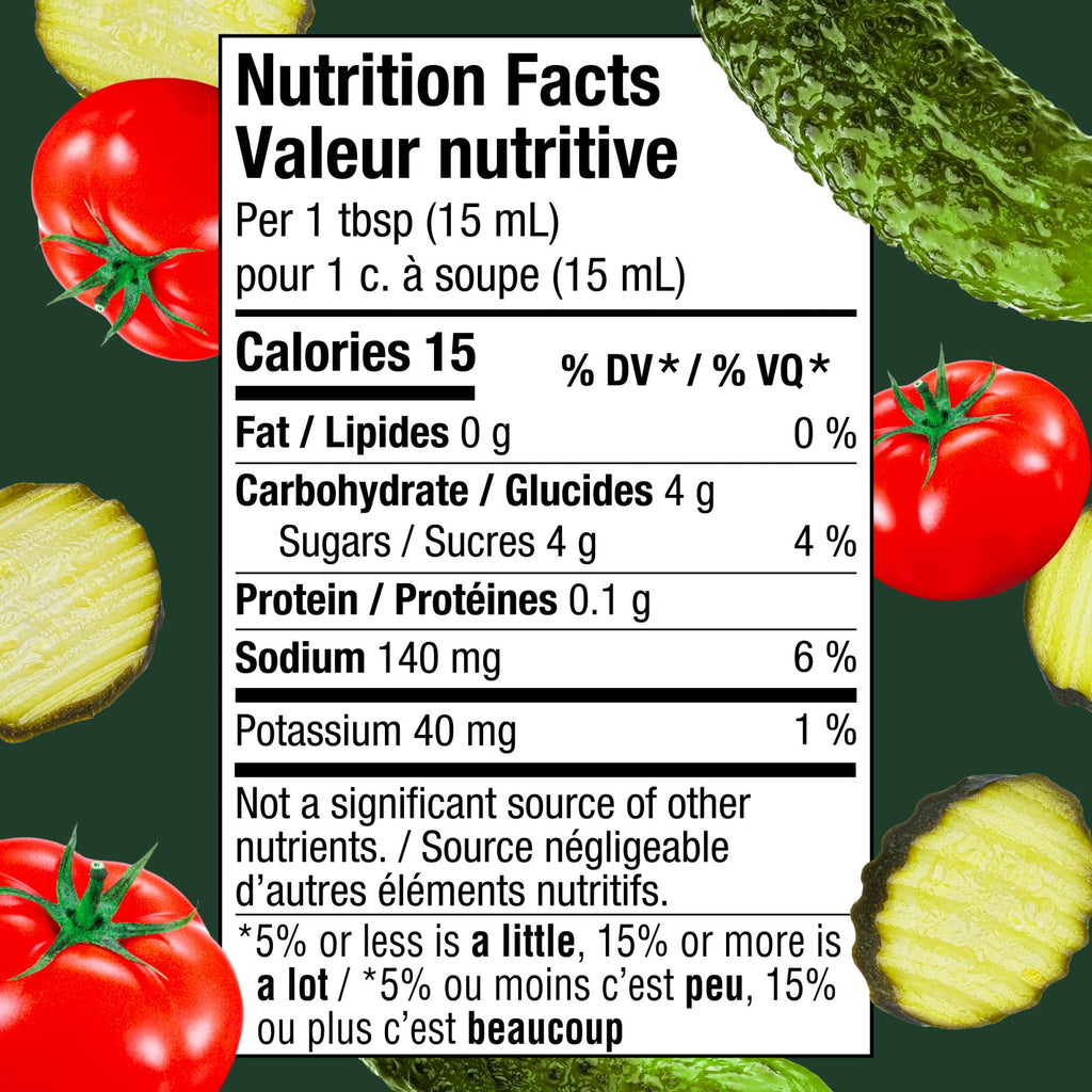 Nutrition facts label of Heinz Pickle Flavored Tomato Ketchup 375ml/13 oz., Squeeze Bottle