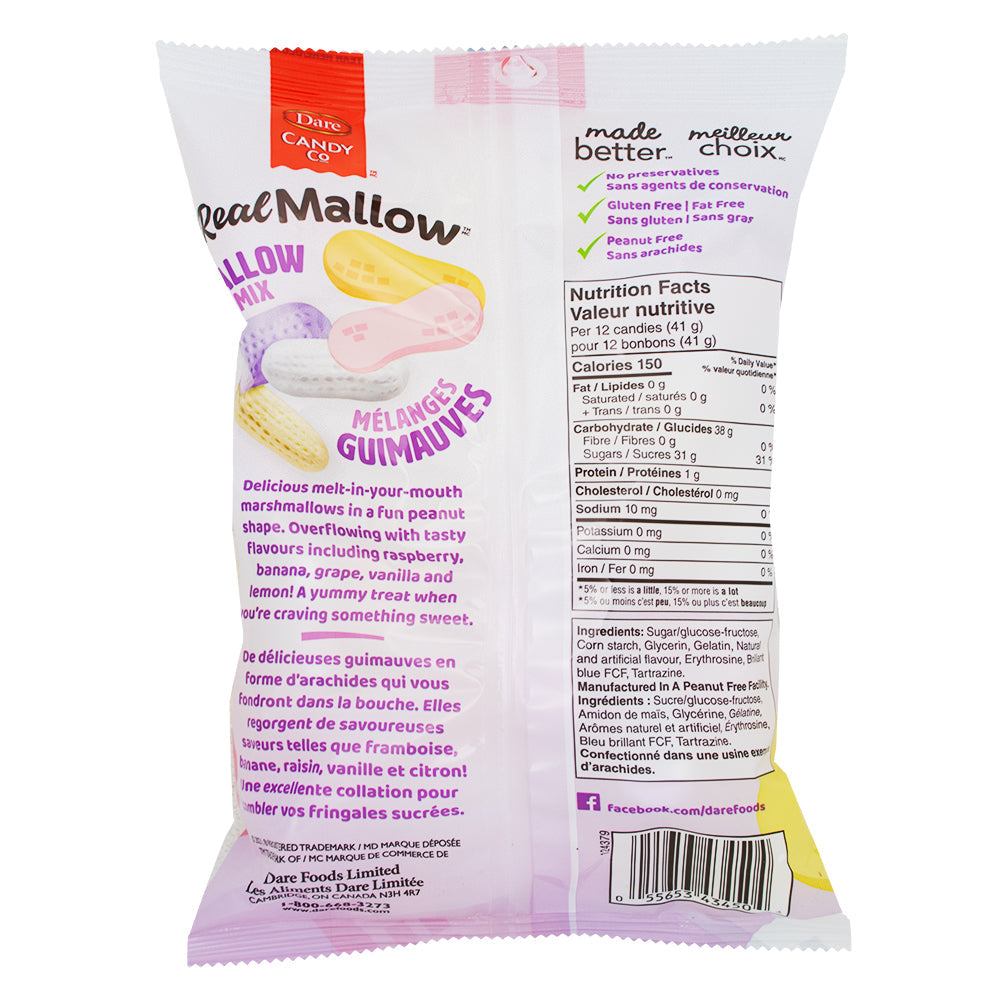 Dare Real Mallow Mallow Mix, 170g, back of bag.