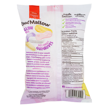 Dare Real Mallow Mallow Mix, 170g, back of bag.