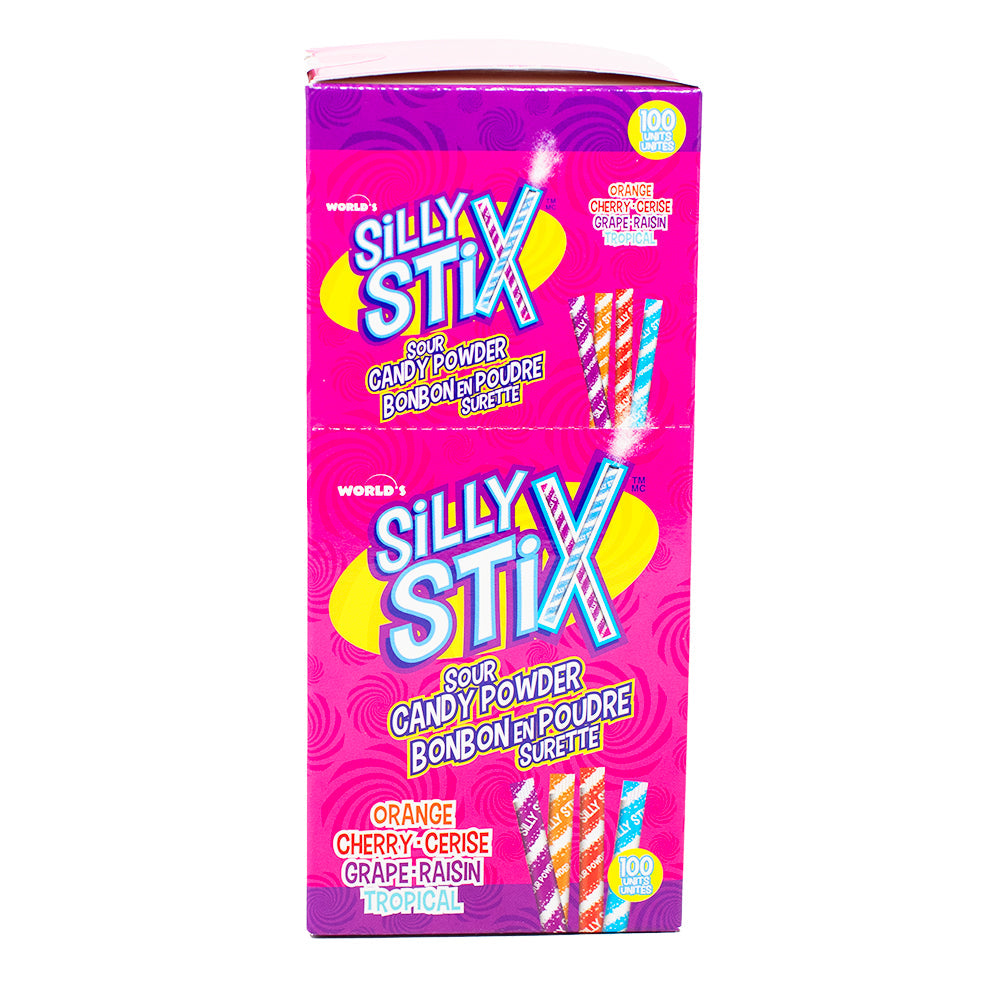 World's Sour Silly Stix, (100 Count), 186g, front of box.