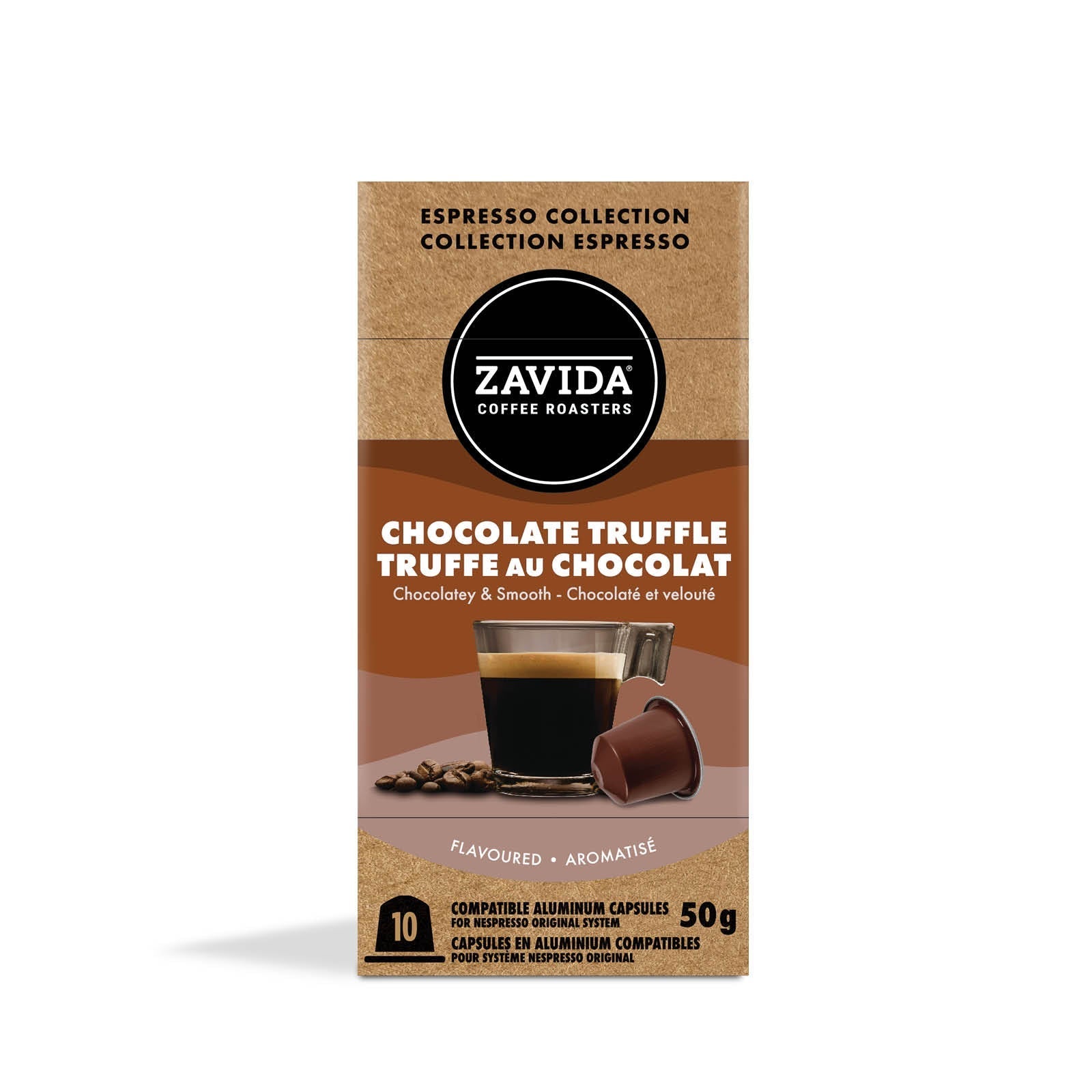 Zavida Espresso Collection Chocolate Truffle Coffee, 10 Aluminum Capsules,  50g/1.75 oz. Box {Imported from Canada}