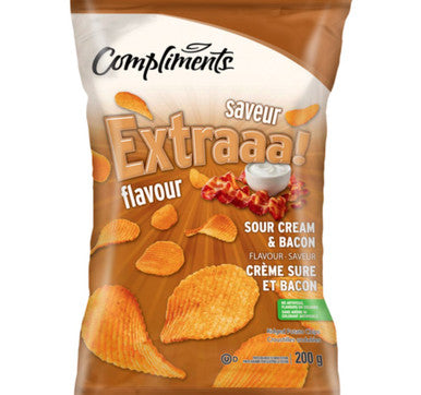 Compliments Sour Cream & Bacon Potato Chips, 200g/7.1 oz.Bag, {Imported from Canada}