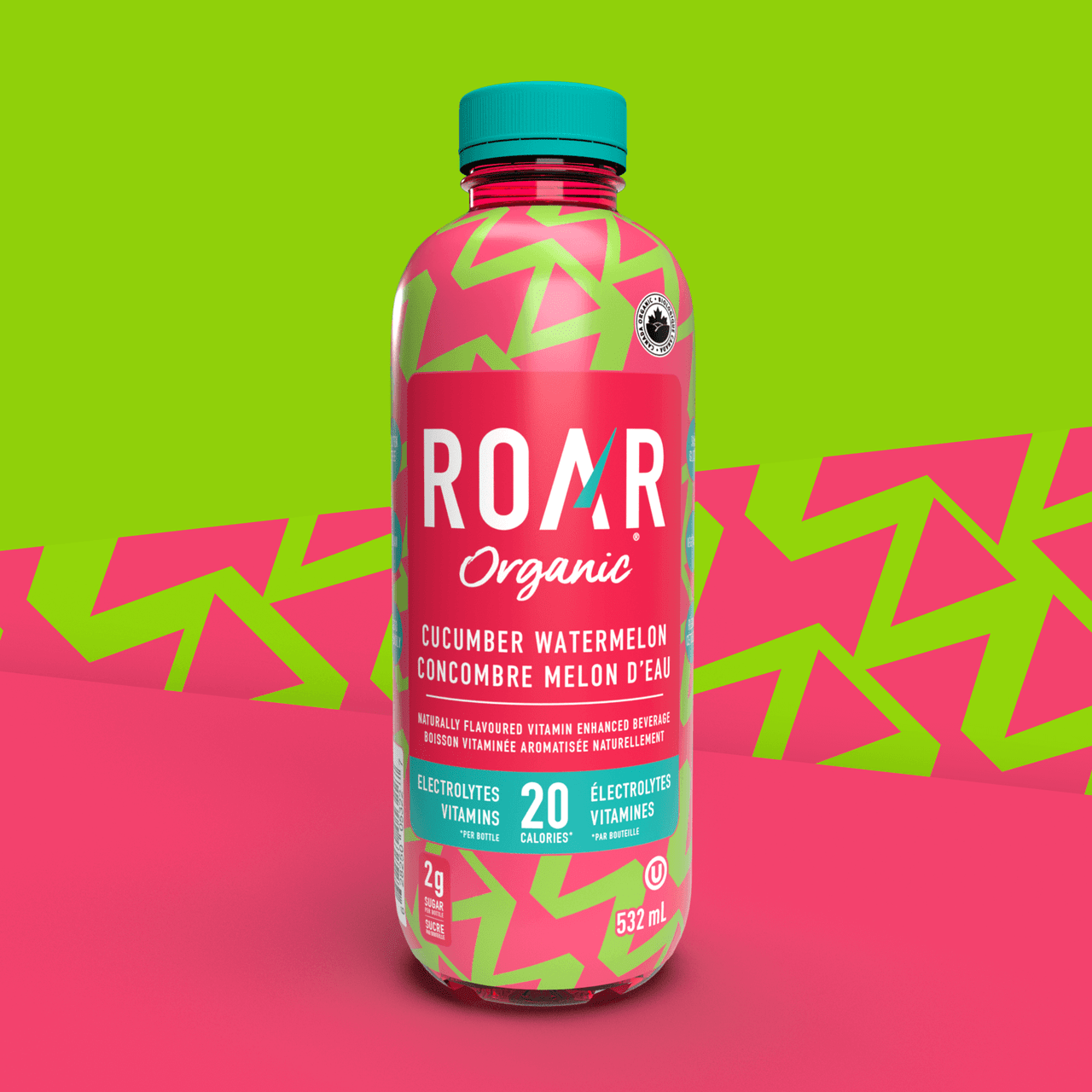 Roar Organic Cucumber Watermelon Vitamin Enhanced Beverage, 532mL/18.6 fl. oz., Bottle {Imported from Canada}
