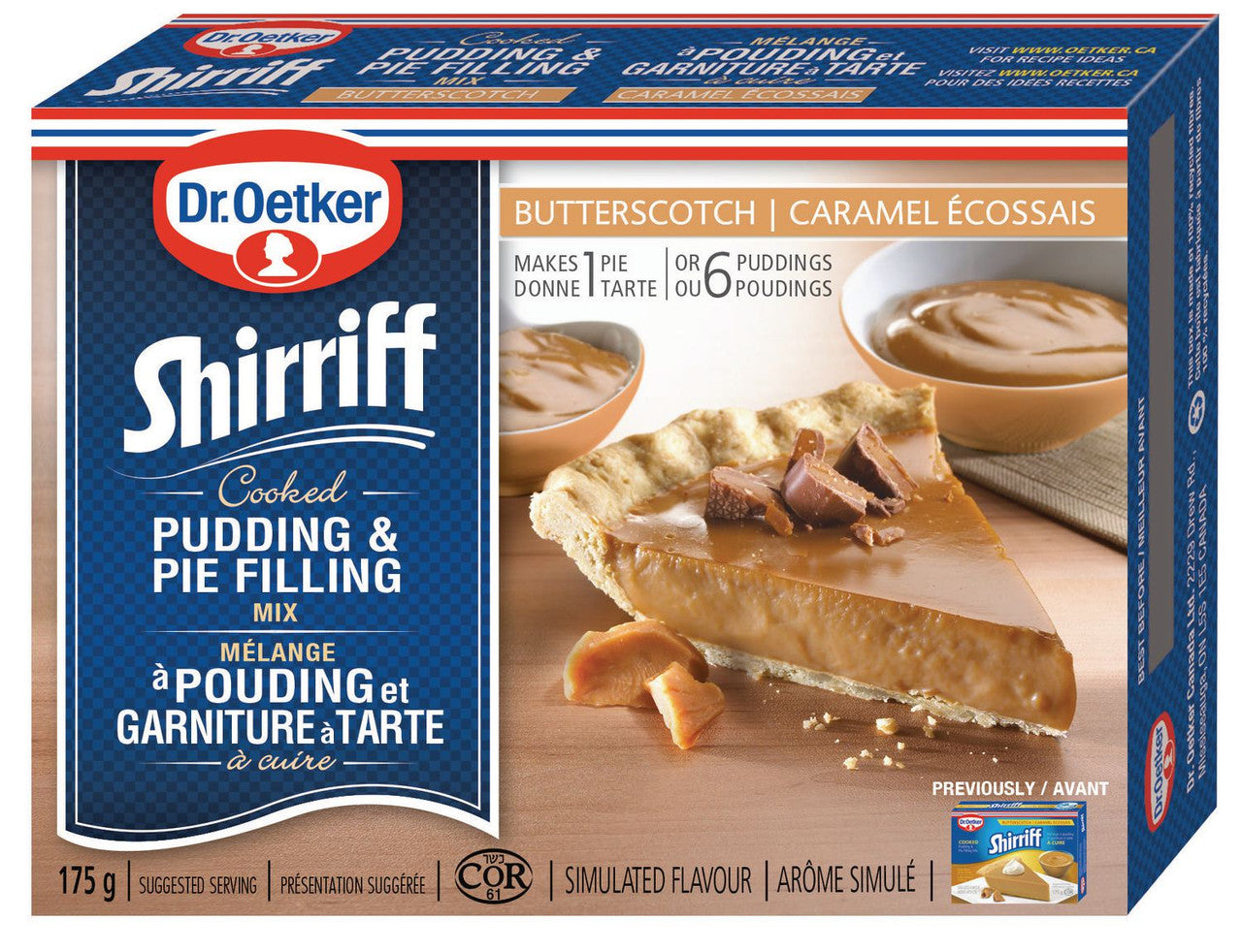 Dr.Oetker Shirriff Butterscotch Cooked Pudding & Pie Filling 175g/6.2 oz {Imported from Canada}