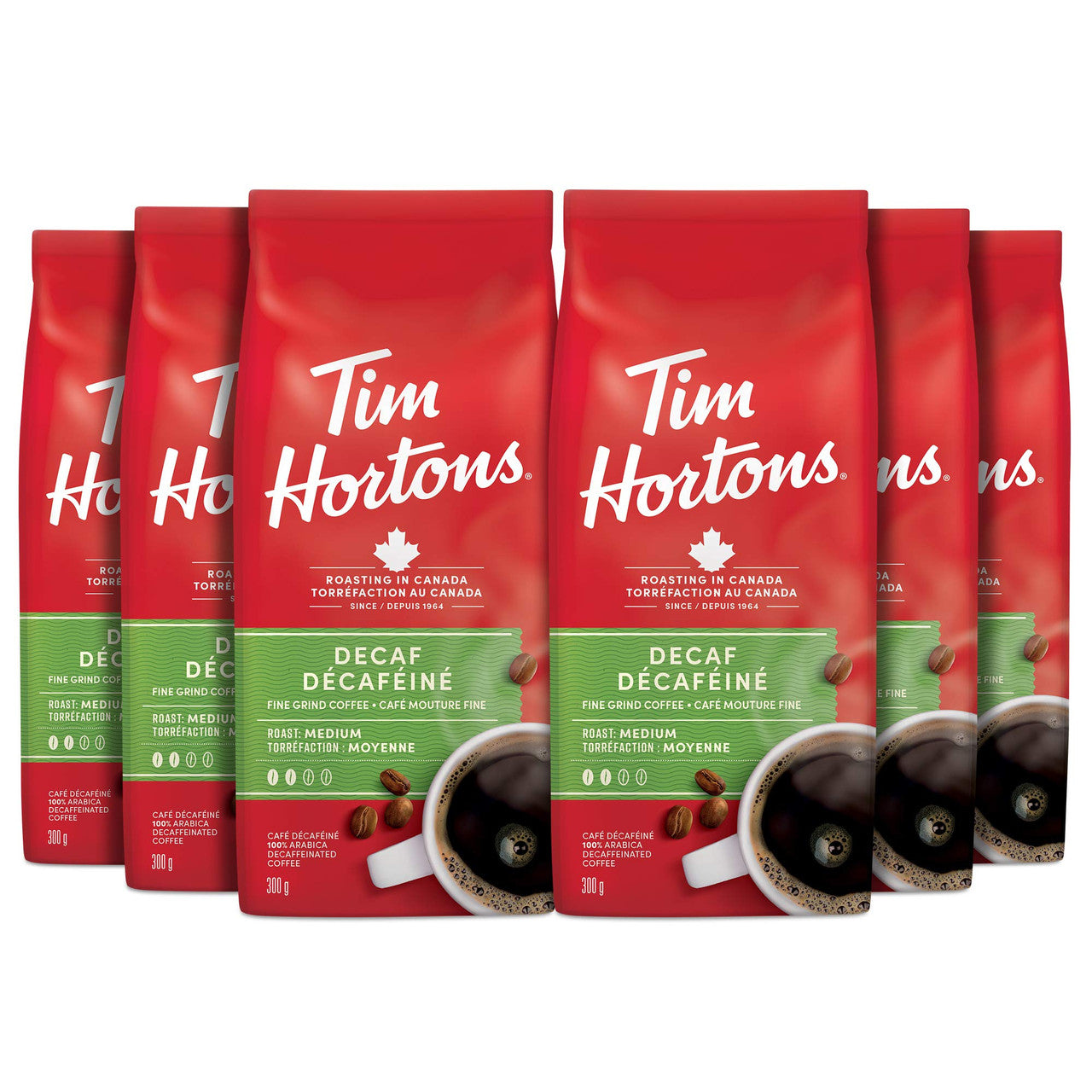Tim Hortons Decaf Coffee, Fine Grind Bag, Medium Roast, 300g/10.6oz., (6pk) {Imported from Canada}
