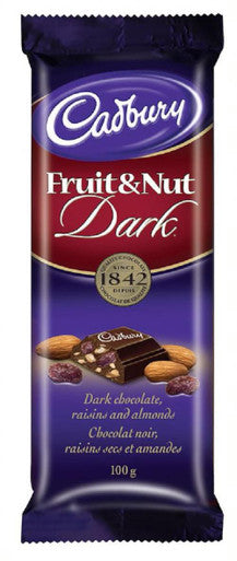 Cadbury Dairy Milk Fruit and Nut Dark, (100g/3.5 oz) per Bar, 24 pack {Imported from Canada}
