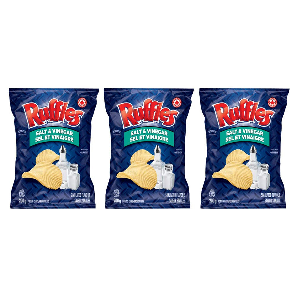 Ruffles Salt & Vinegar Potato Chips 200g/7.05oz, 3-Pack {Imported from Canada}