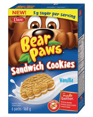Dare Bear Paws Vanilla Sandwich Cookies, 168g/5.9oz, 12 Count (Imported from Canada)