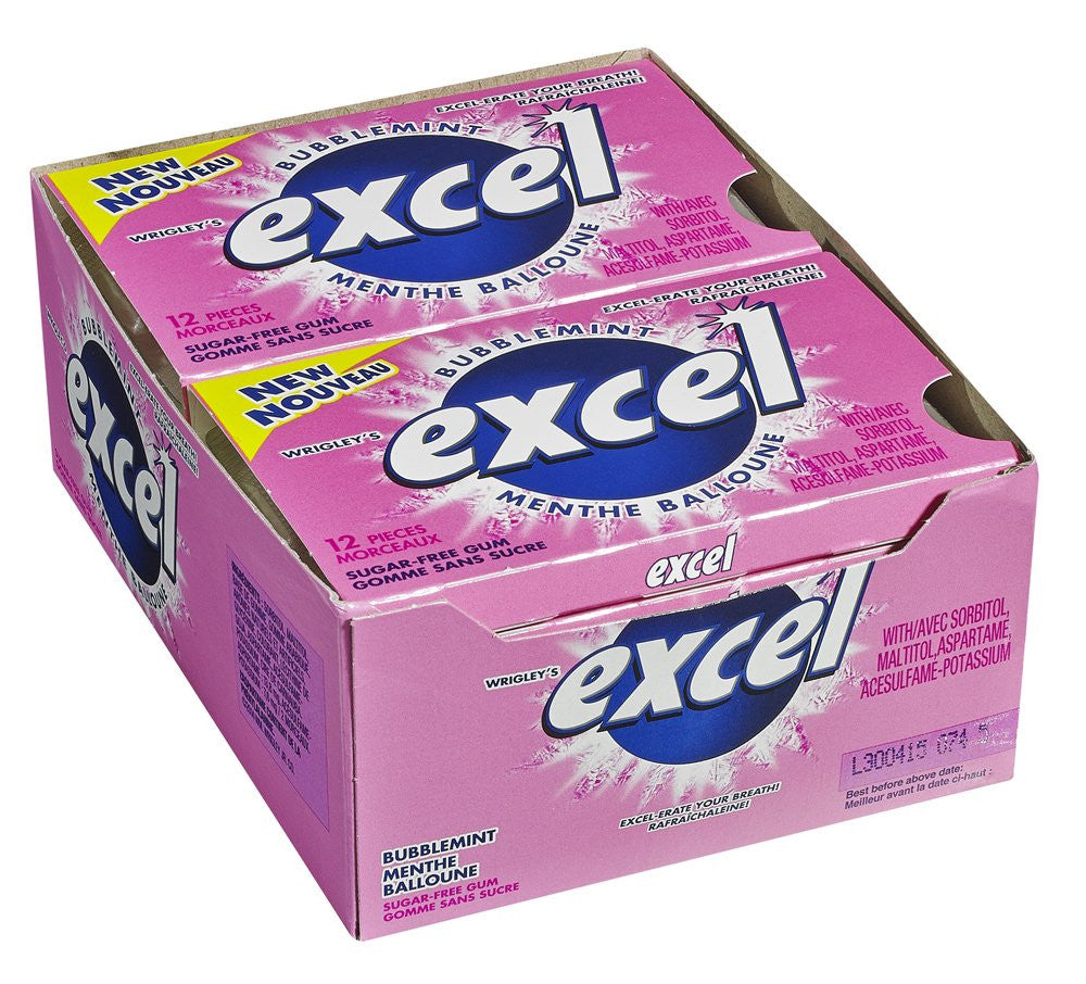 Excel Sugar-Free Gum, Bubblemint, 12-Count, (Imported from Canada)