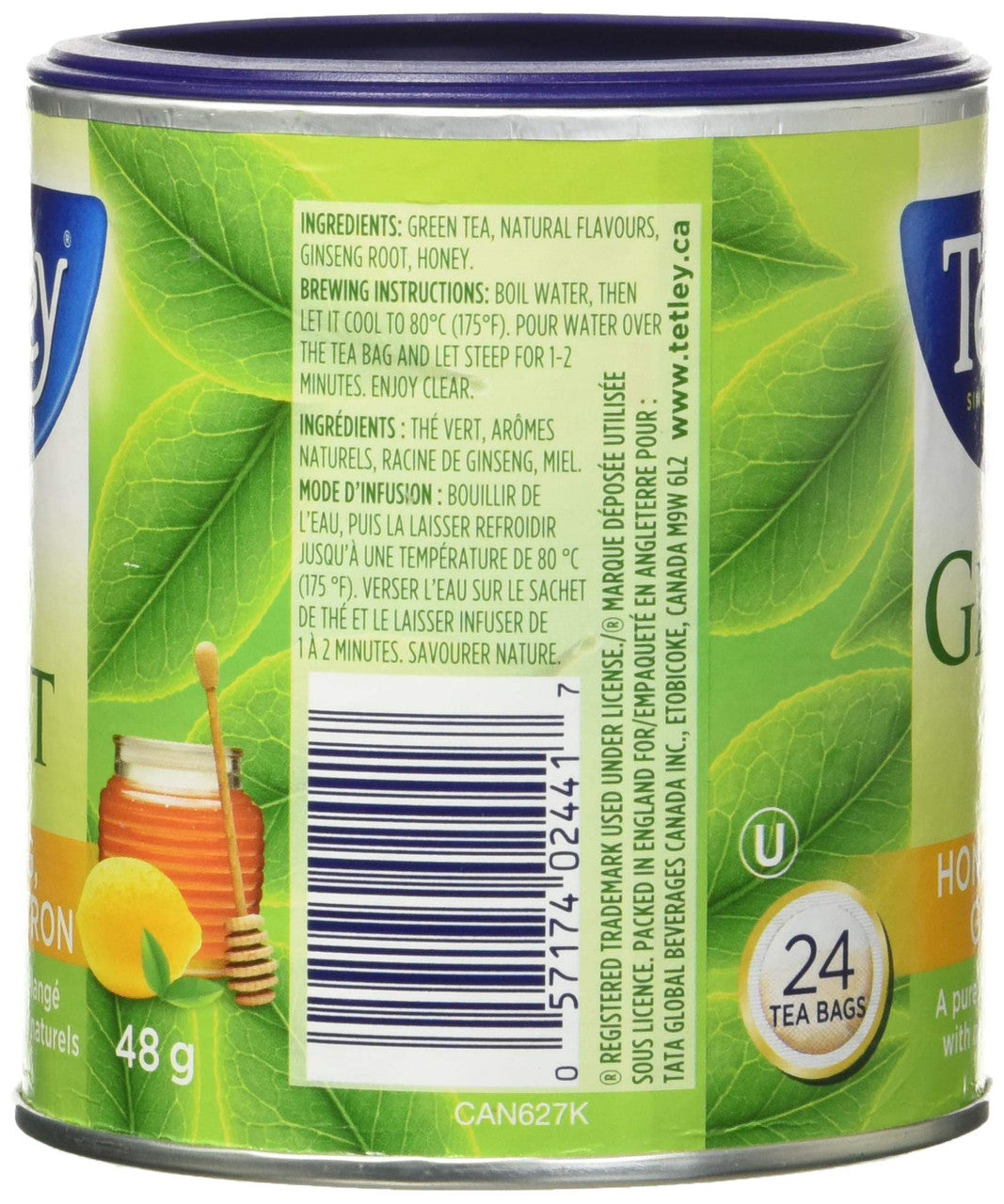 Tetley Honey Lemon Ginseng Green Tea 24ct, 48g/1.7oz (Imported from Canada)