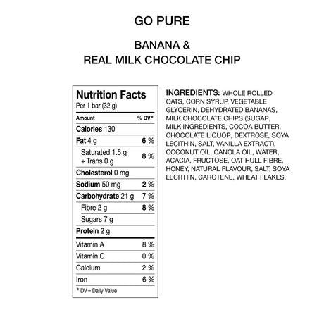 Leclerc, Go Pure Banana & Real Milk Chocolate Chip Oat Bars, 5ct, 160g/5.6 oz., {Imported from Canada}
