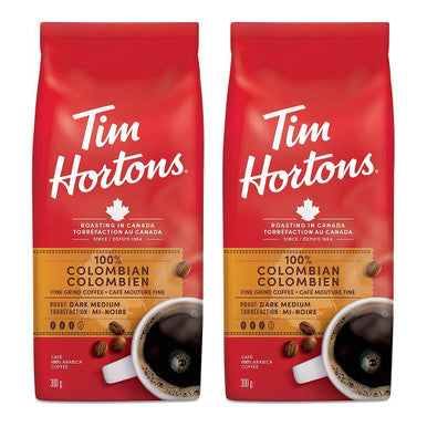 Tim Hortons Colombian, Fine Grind Coffee, Dark Medium Roast, 300g/10.6oz, 2-Pack {Imported from Canada}