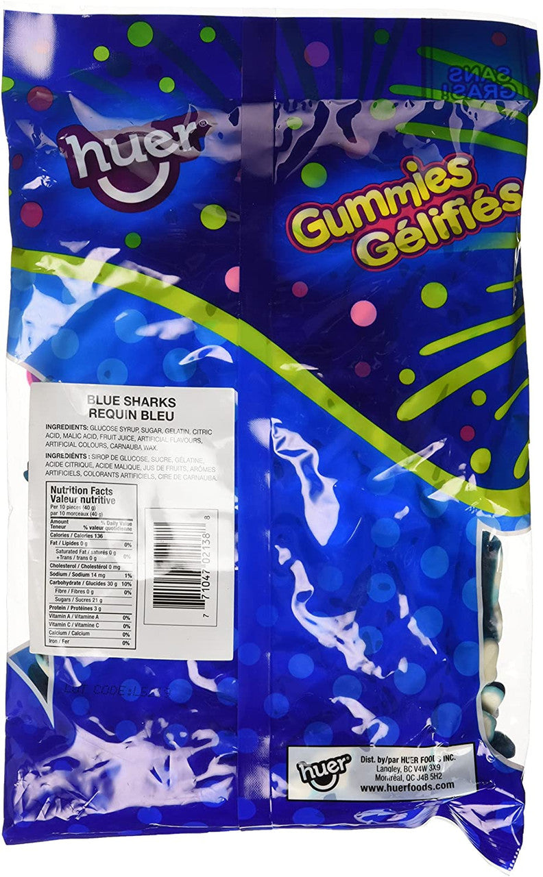 Huer Small Blue Sharks Gummy Candy 1kg/2.2lb Bag {Imported from Canada}