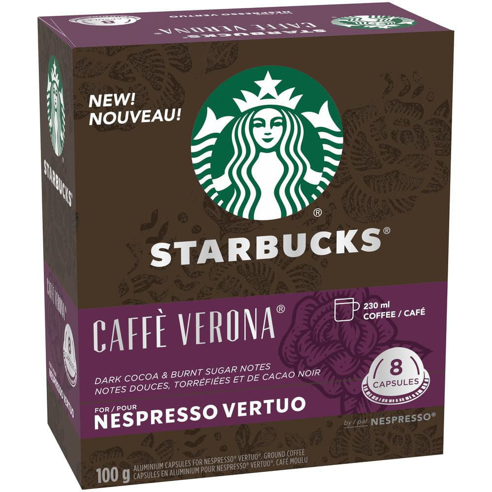 Starbucks Caffe Verona Dark Roast Coffee, Capsules for Nespresso Vertuo, 8 count, 100g/3.5 oz. Box {Imported from Canada}