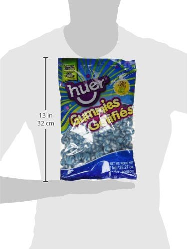 Huer Small Swirls-Sour Blue Raspberry Gummy Candy 1kg/2.2lb Bag {Imported from Canada}