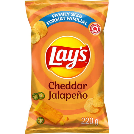 Lay's Cheddar Jalapeno Potato Chips 220g/7.7 oz on a white background