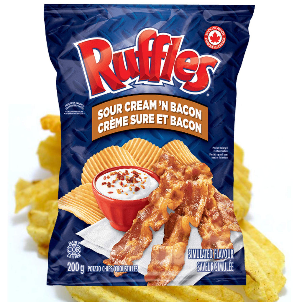 Ruffles Chips Variety Pack 200g/7.1 oz, Sour Cream N' Onion, Sour Cream N' Bacon and Regular {Imported from Canada}