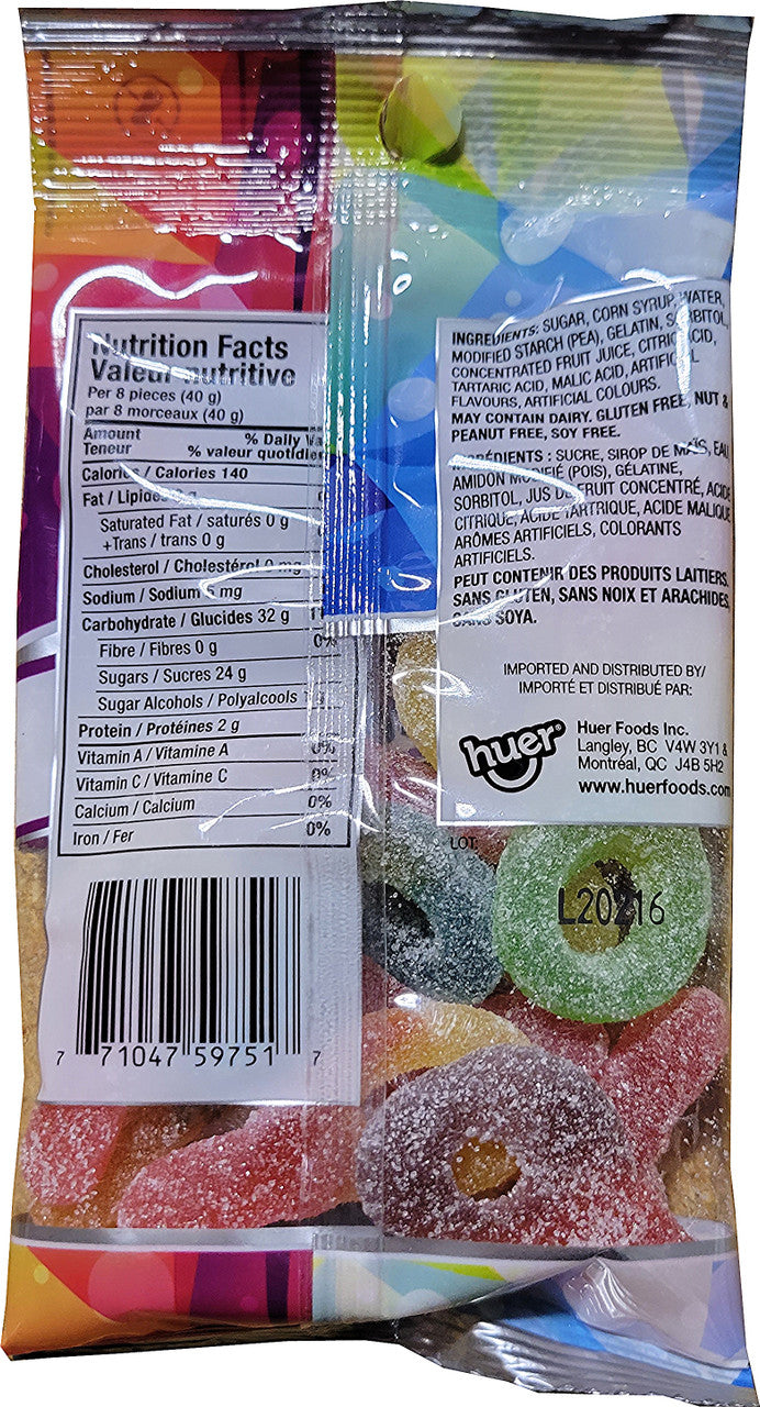 Huer Sour Suckers Gummy Candy, 75g/2.6 oz., Peg Bag, {Imported from Canada}