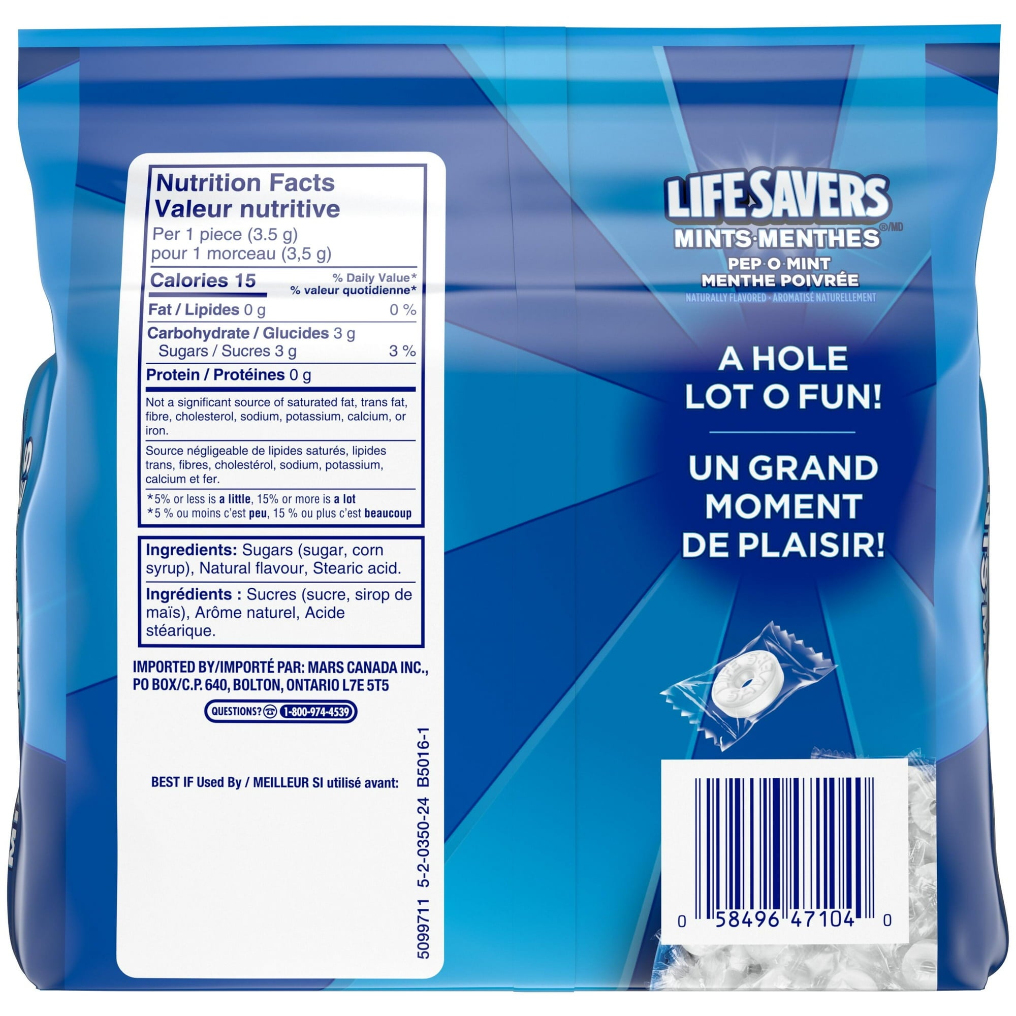 Life Savers mints packaging with blue design and text