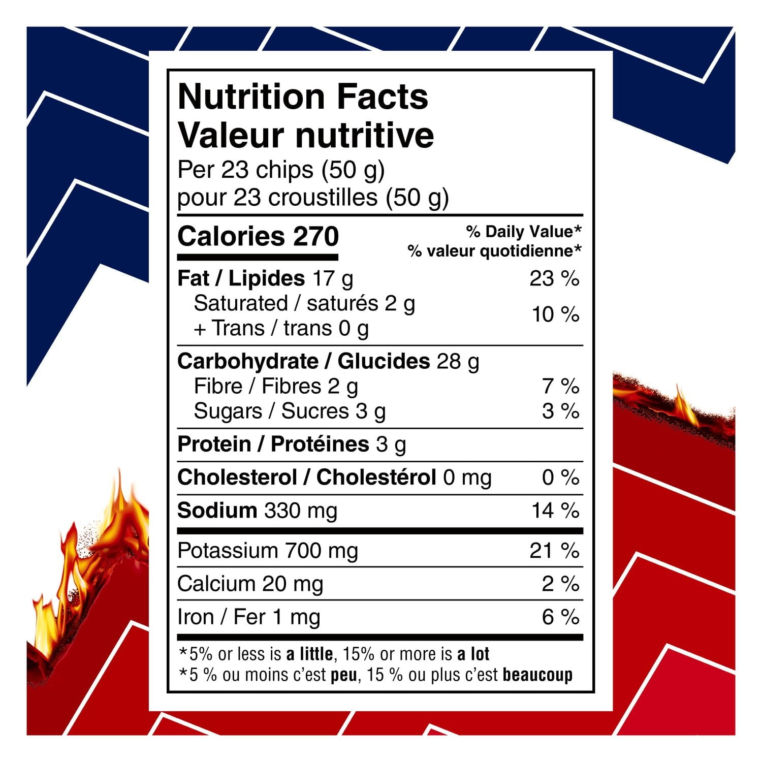 Lay's Ruffles Flamin' Hot Bar-B-Q Chips, 190g/6.7 oz. - Nutrition Facts Label