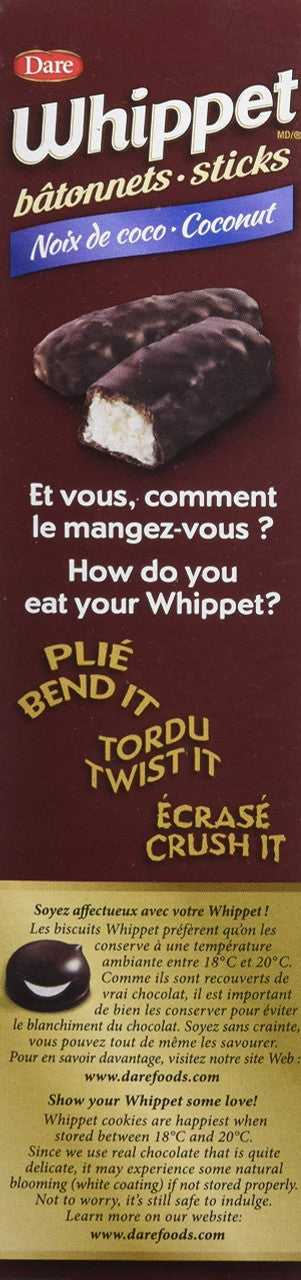 Dare, Whippet Sticks, Chocolate covered Coconut Sticks, 250g/8.8oz., 2ct, {Imported from Canada}