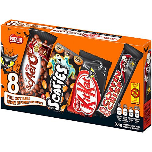 NESTLE Full-Sized Scary Halloween Chocolate Bars - KITKAT, COFFIN CRISP, SCAERO, SCARIES - 364g (Pack of 8 bars)