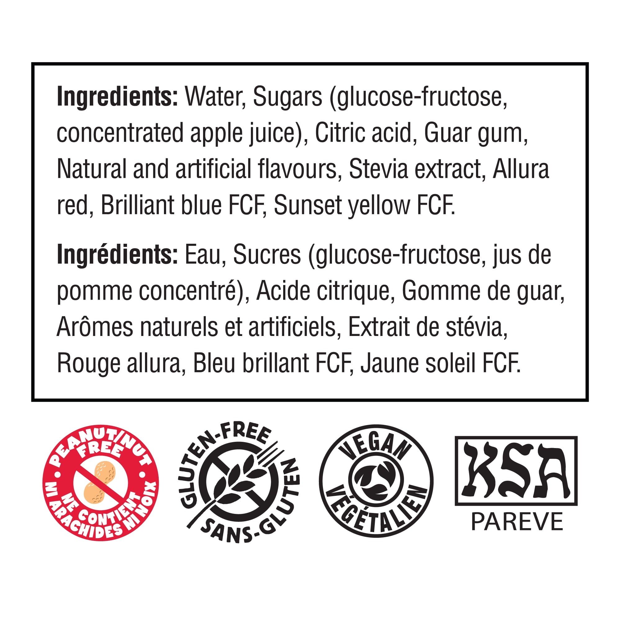 Kisko Amazin' Fruit Freezies, ingredients label